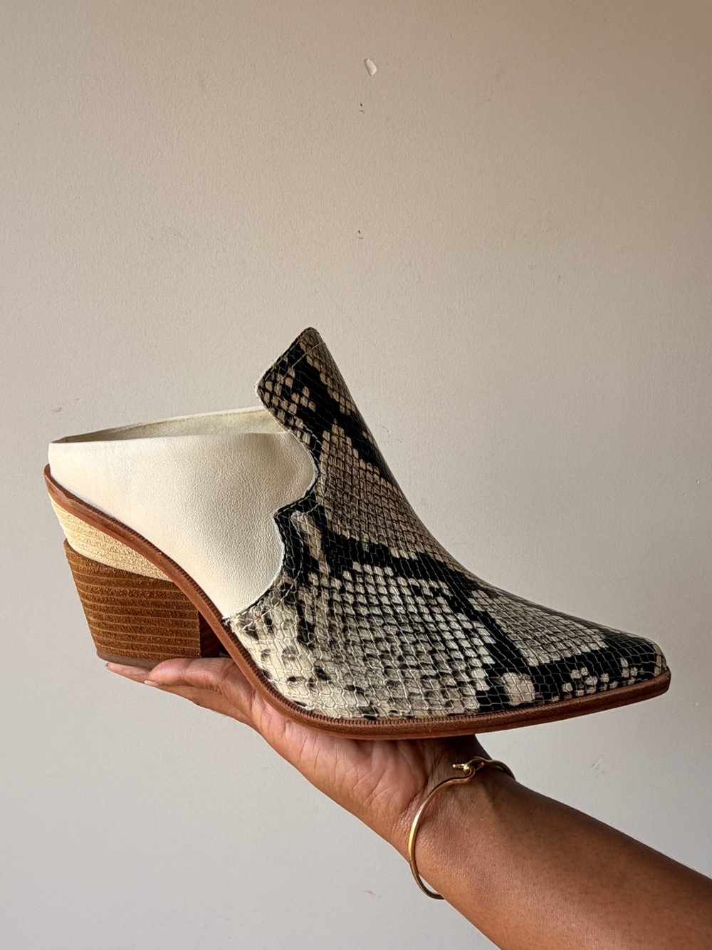 Gianni Bini Cream & Black Snakeskin Mule Bootie